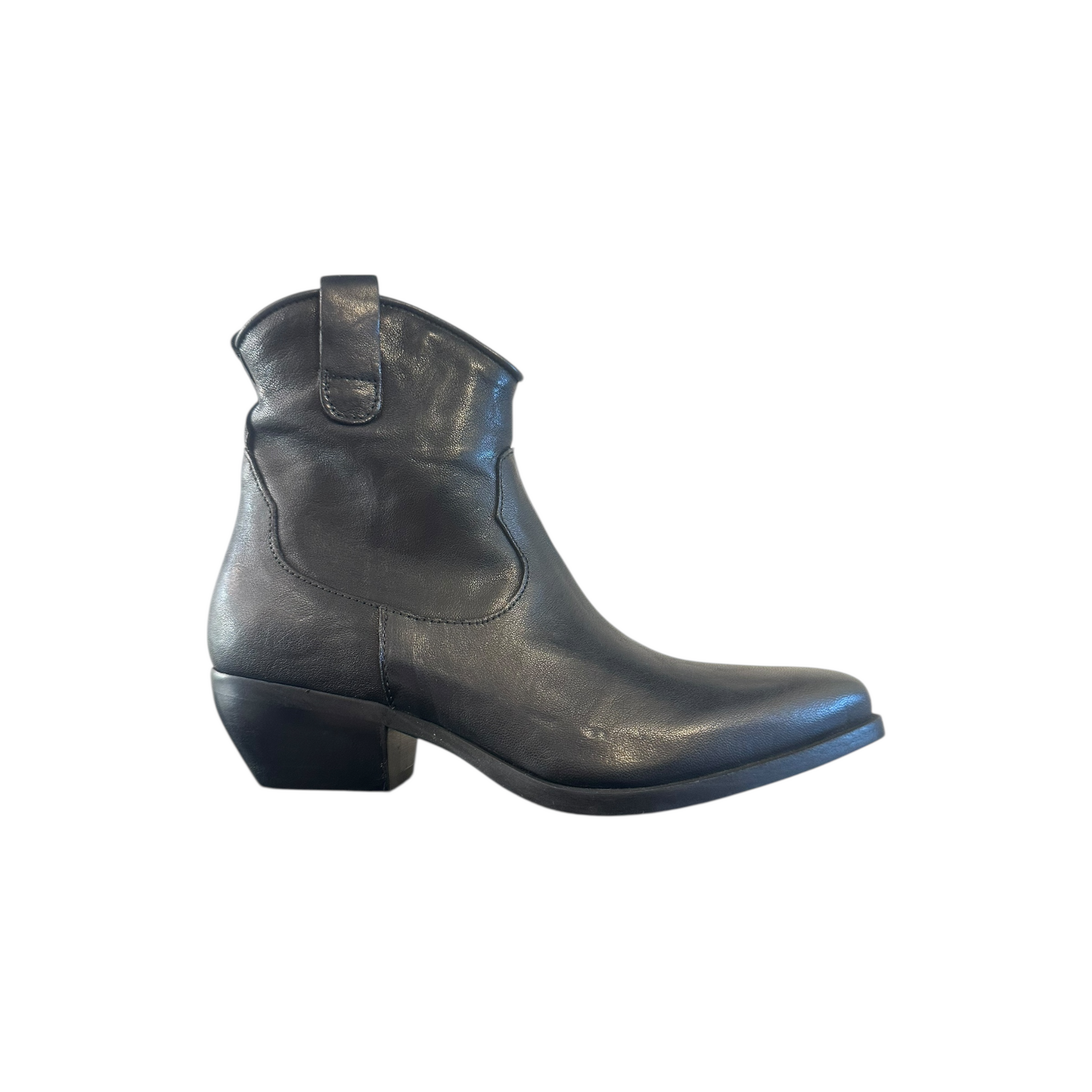510 - DIVINE FOLLIE TEXANINO IN PELLE OYSTER CON ZIP LATERALE NERO