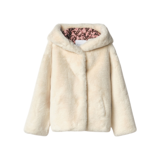 GAABW06530 - PELLICCIA MANICA LUNGA CON CAPPUCCIO BURRO
