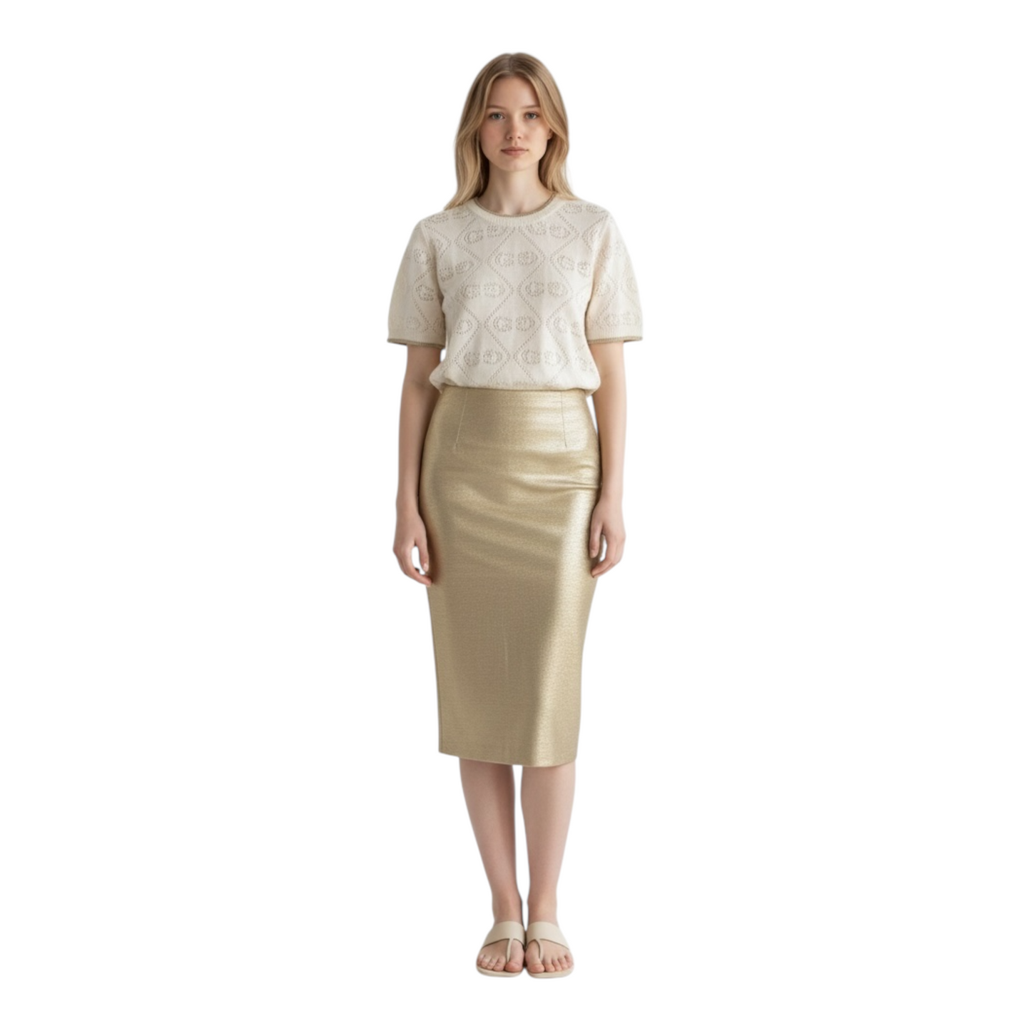 GAABW09401 - GAELLE PARIS MAGLIA TRAFORATA LUREX AVORIO