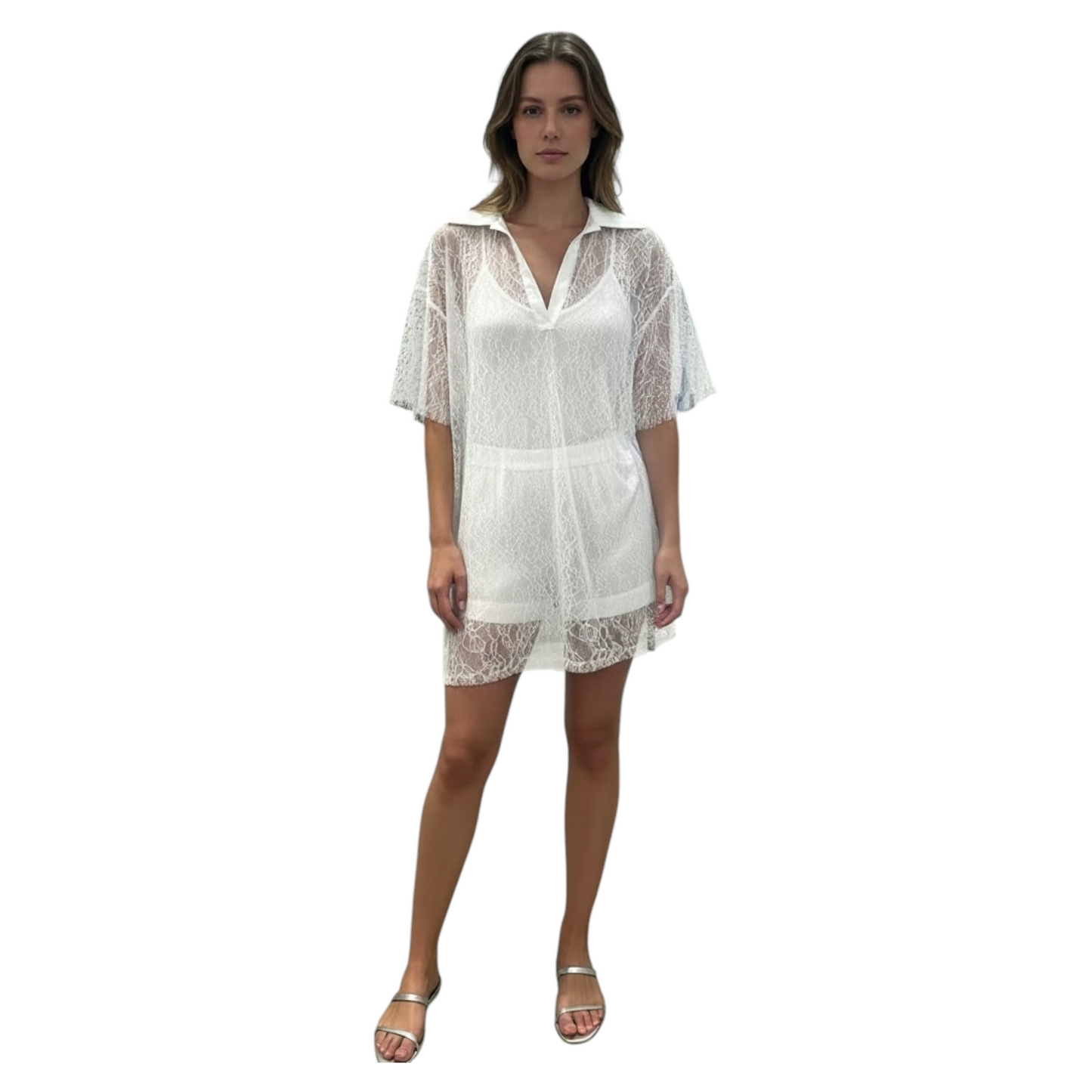 GAABW09970 - GAELLE POLO IN PIZZO BIANCO