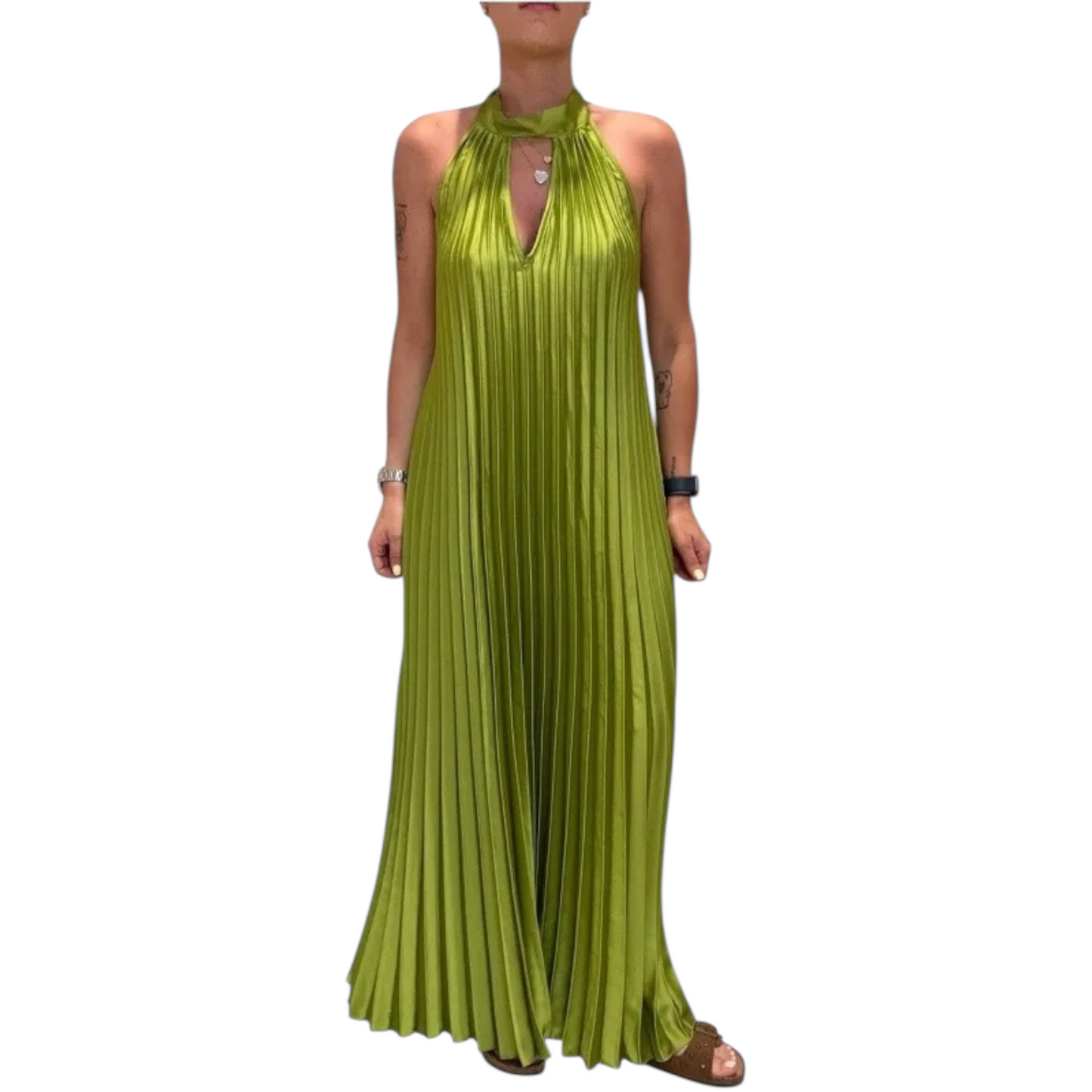 TD2853 - Vicolo Abito Plisse Verde Acido