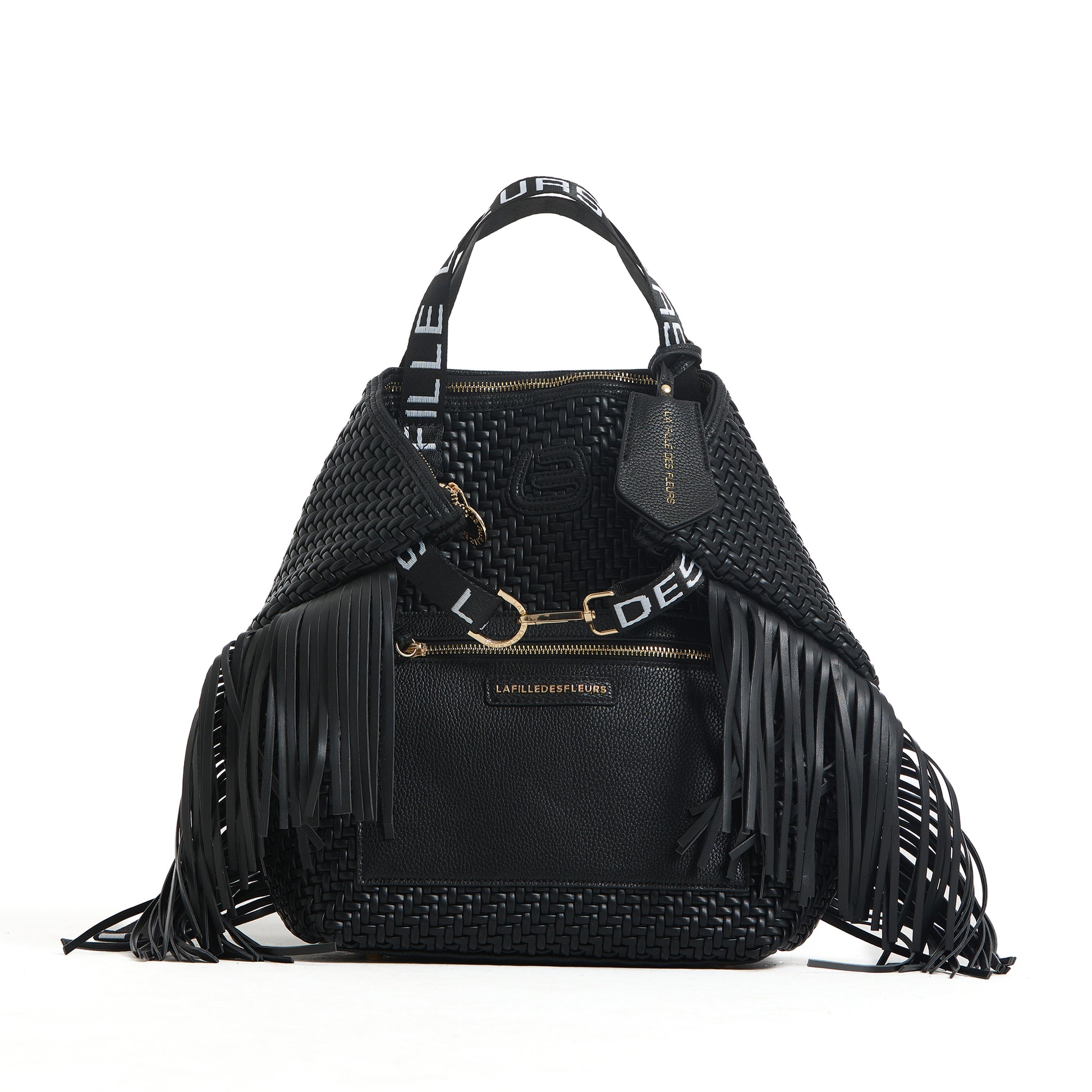 LA FILLE DES FLEURS ZAINO ANITA MED FRINGES INTRECCI CLASSIC BLACK