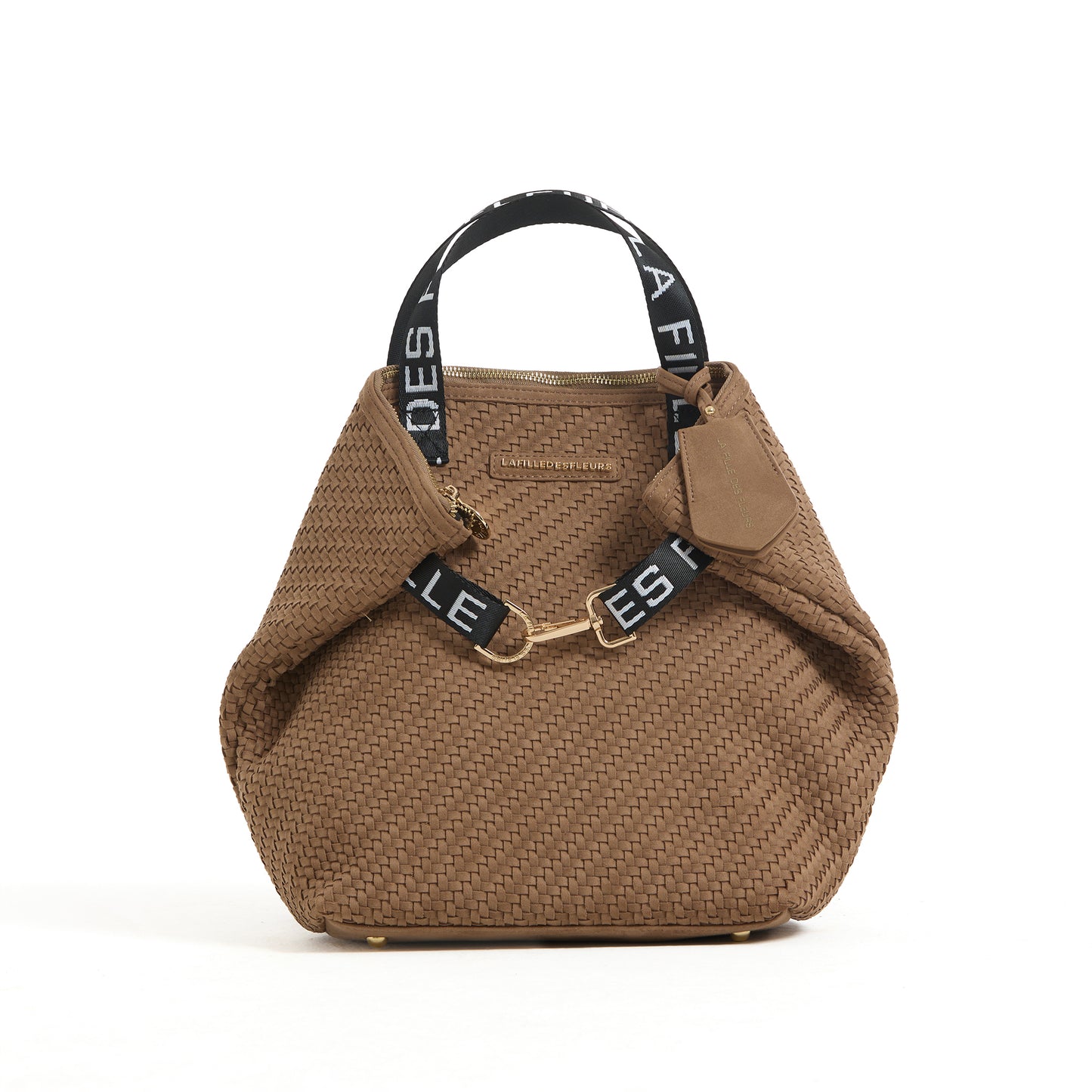 LA FILLE DES FLEURS ZAINO ANITA MED SUED SQUARED WOVEN TAUPE