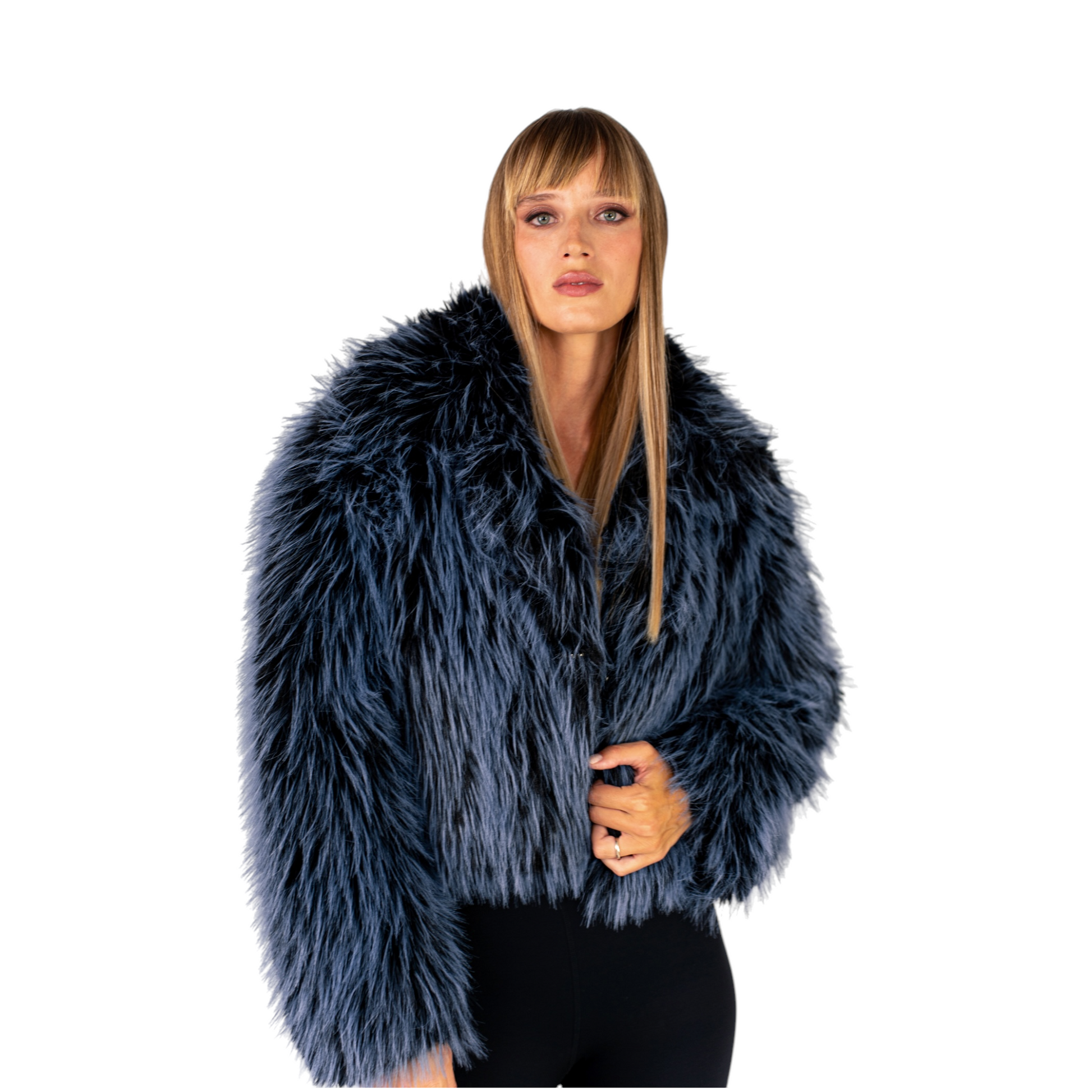 C744BL - Le-Voliere Black Purple Husky short faux fur