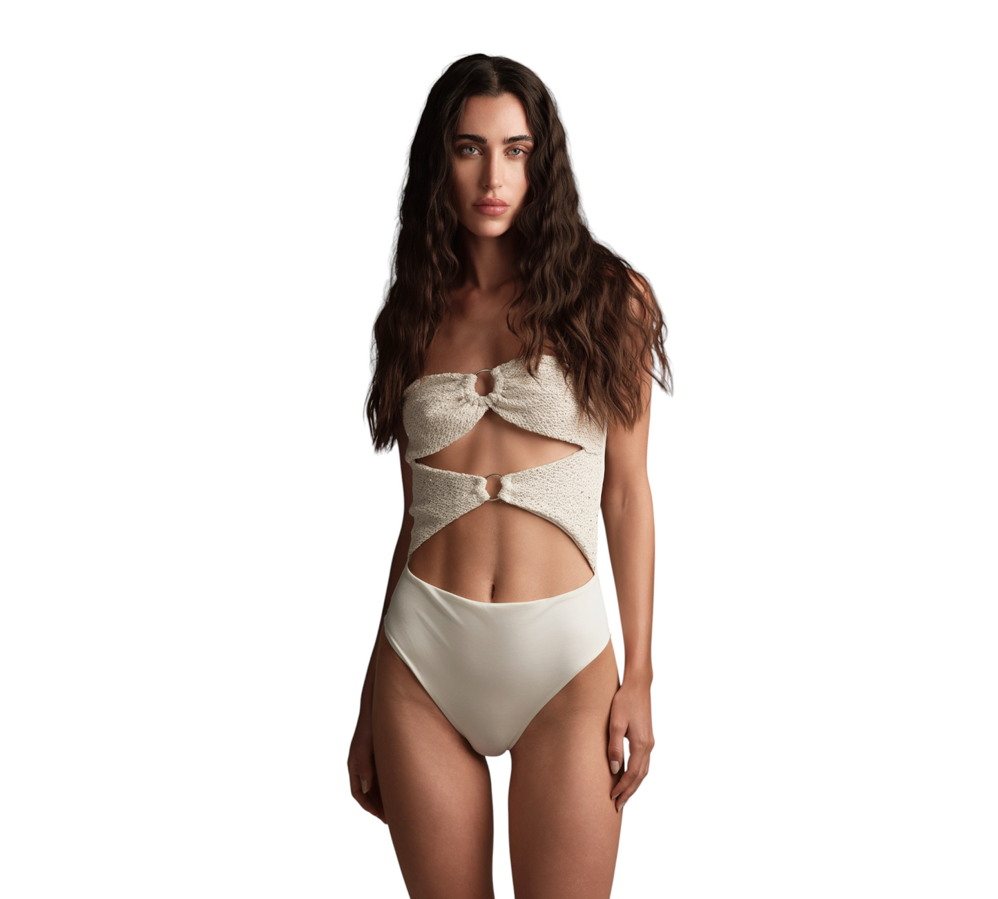 CIC61042 - COTAZUR COSTUME INTERO CROCHET PAILETTES AVORIO