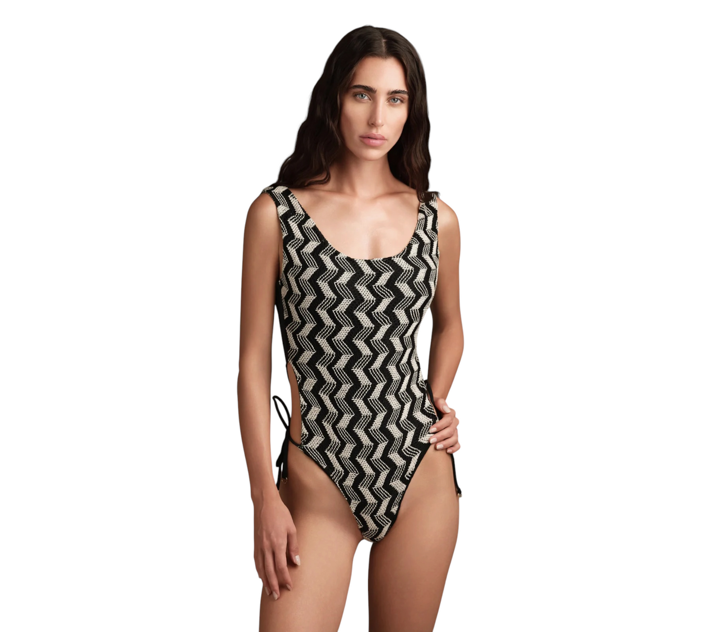 CIC61138 - COTAZUR COSTUME INTERO MAGLIA ZIG-ZAG B_N