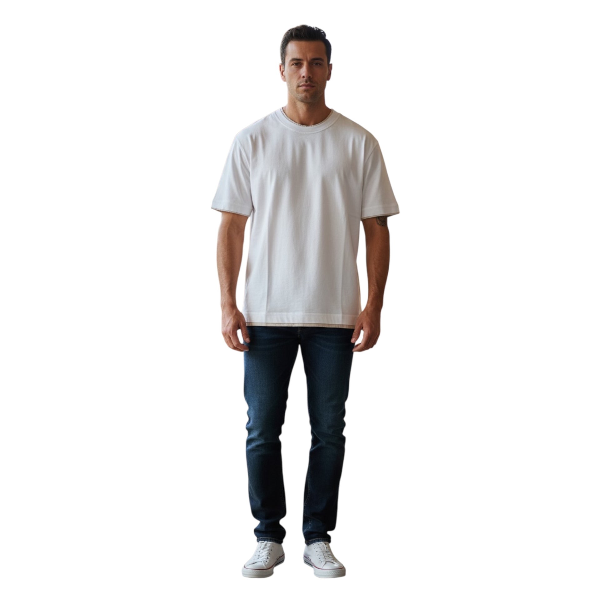 F081 - PAOLO PECORA T-SHIRT DOUBLE NECK BIANCO
