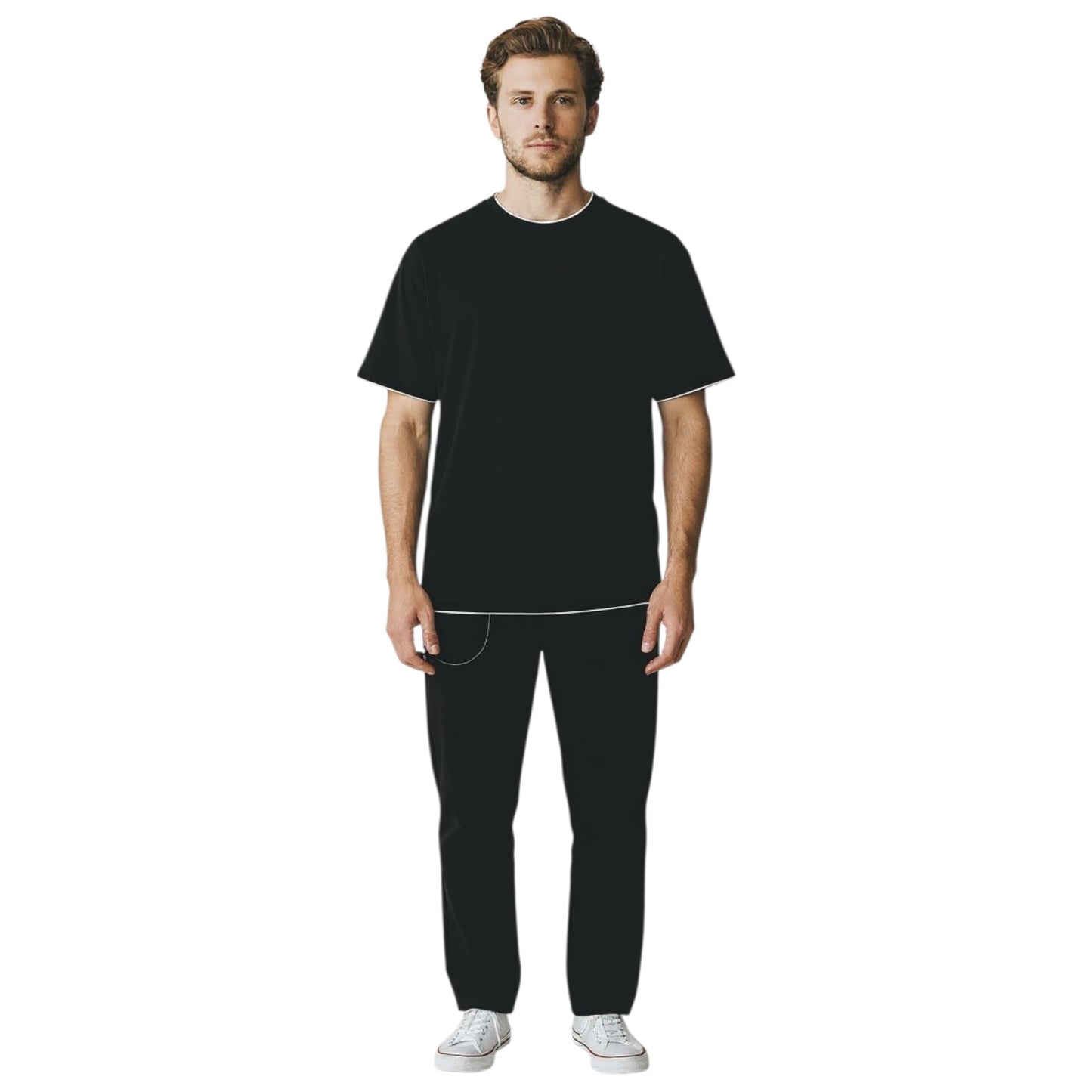 F081 - PAOLO PECORA T-SHIRT DOUBLE NECK NERO