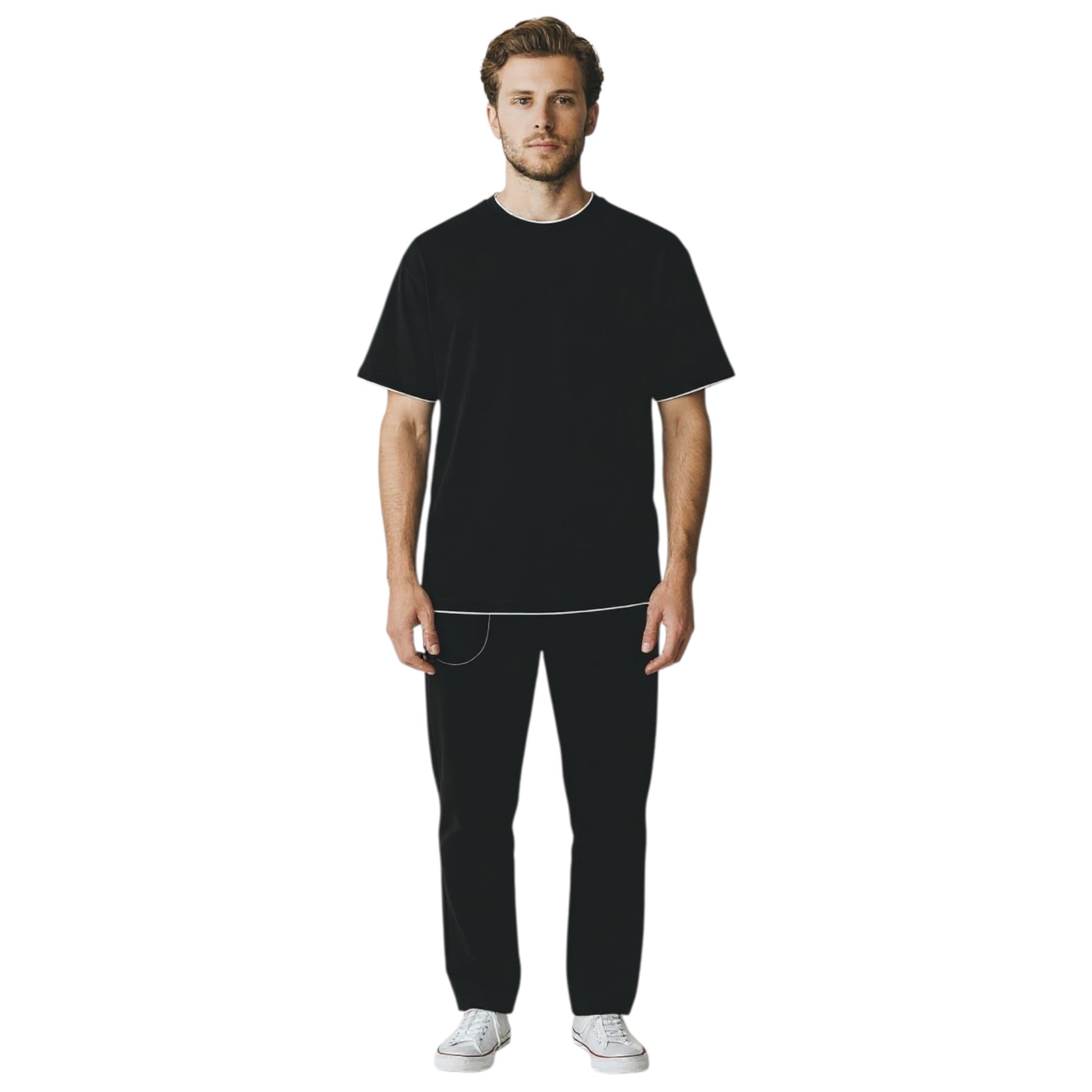 F081 - PAOLO PECORA T-SHIRT DOUBLE NECK NERO