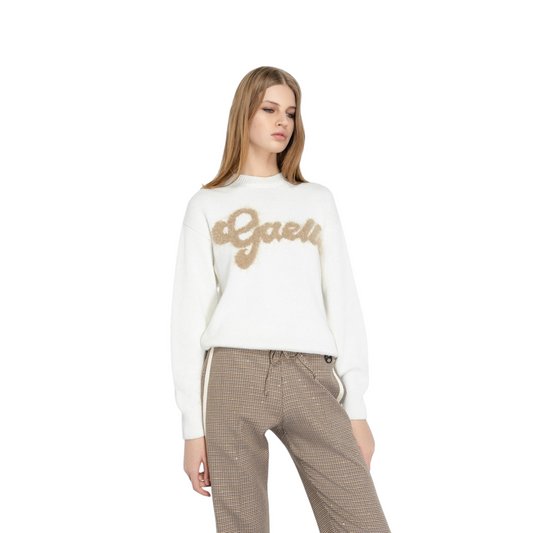 GAABW07114 - GAELLE PARIS pullover cropped logo lurex off white