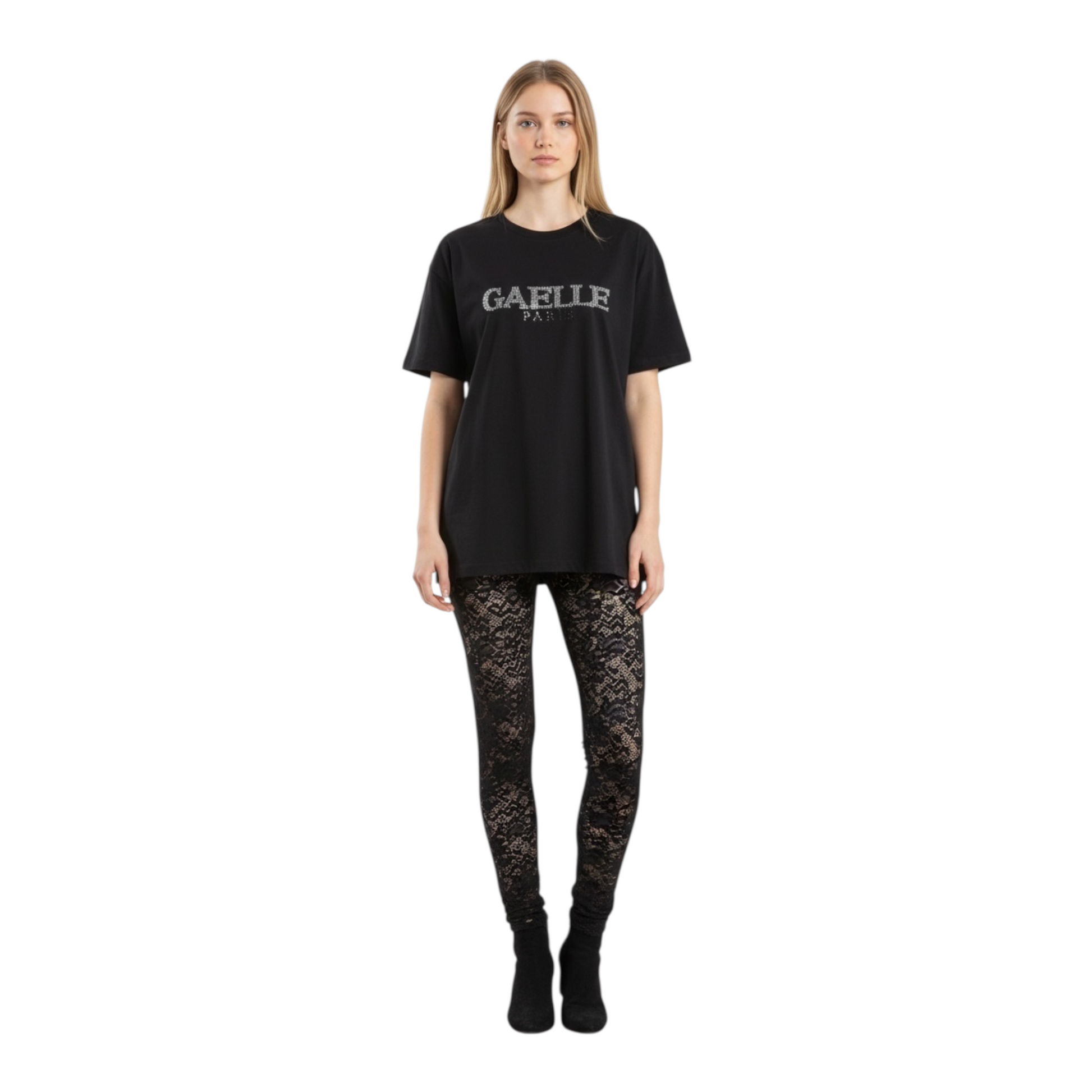 GAABW09374 - GAELLE PARIS T-SHIRT STRASS NERO
