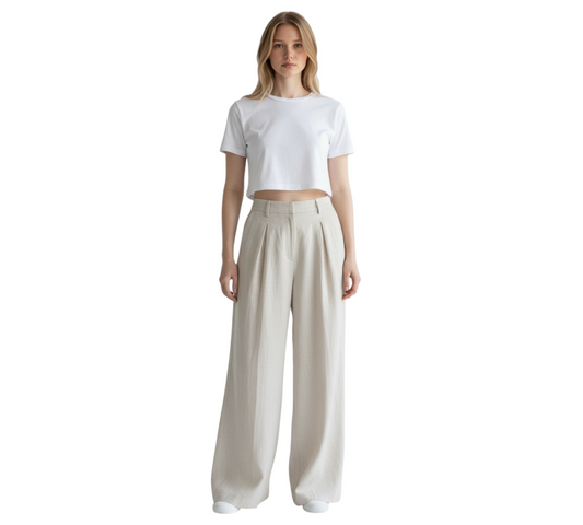 GAABW10024 - GAELLE PARIS PANTALONE DRITTO LINO AVORIO