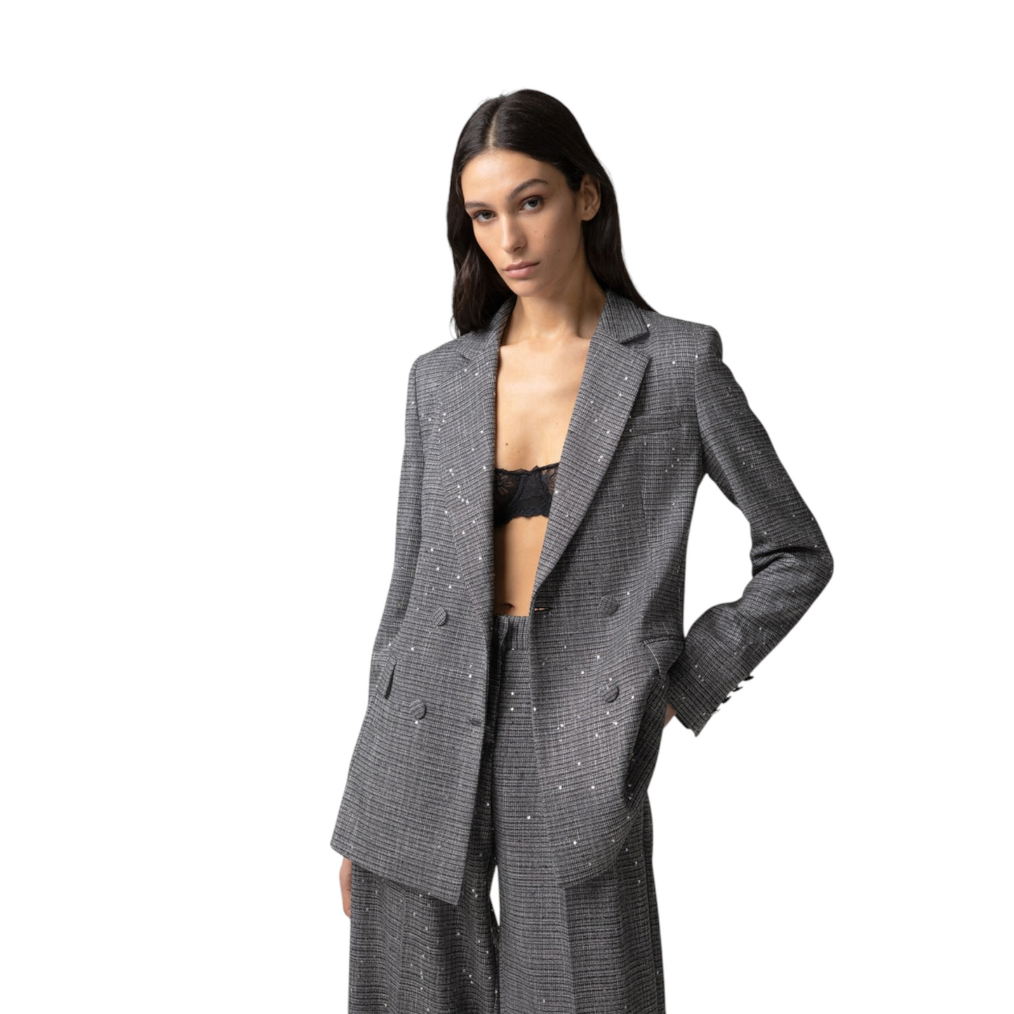 GAABW11091 - GAELLE PARIS GIACCA DOPPIOPETTO PAILETTES GRIGIO