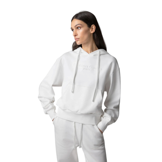 GAABW11306 - GAELLE PARIS FELPA CON CAPPUCCIO OFF-WHITE