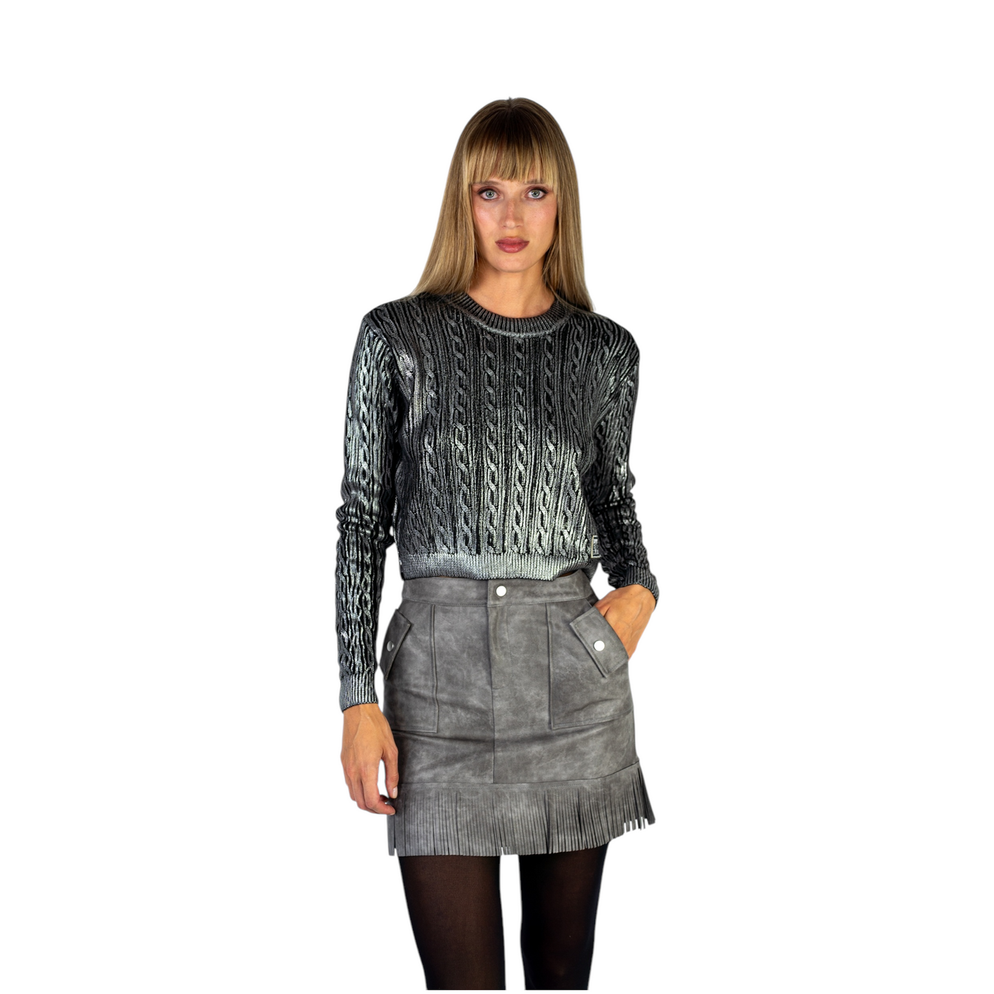 M706BL - Le Voliere Silver coated cropped mesh