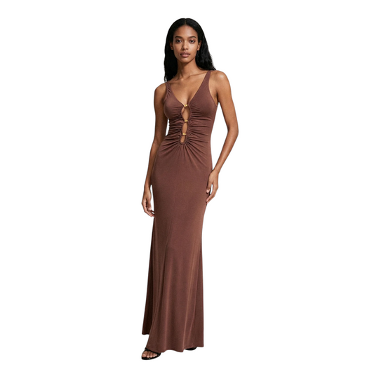 SW0329BN - ME FUI ABITO LUNGO CUT-OUT MARRONE