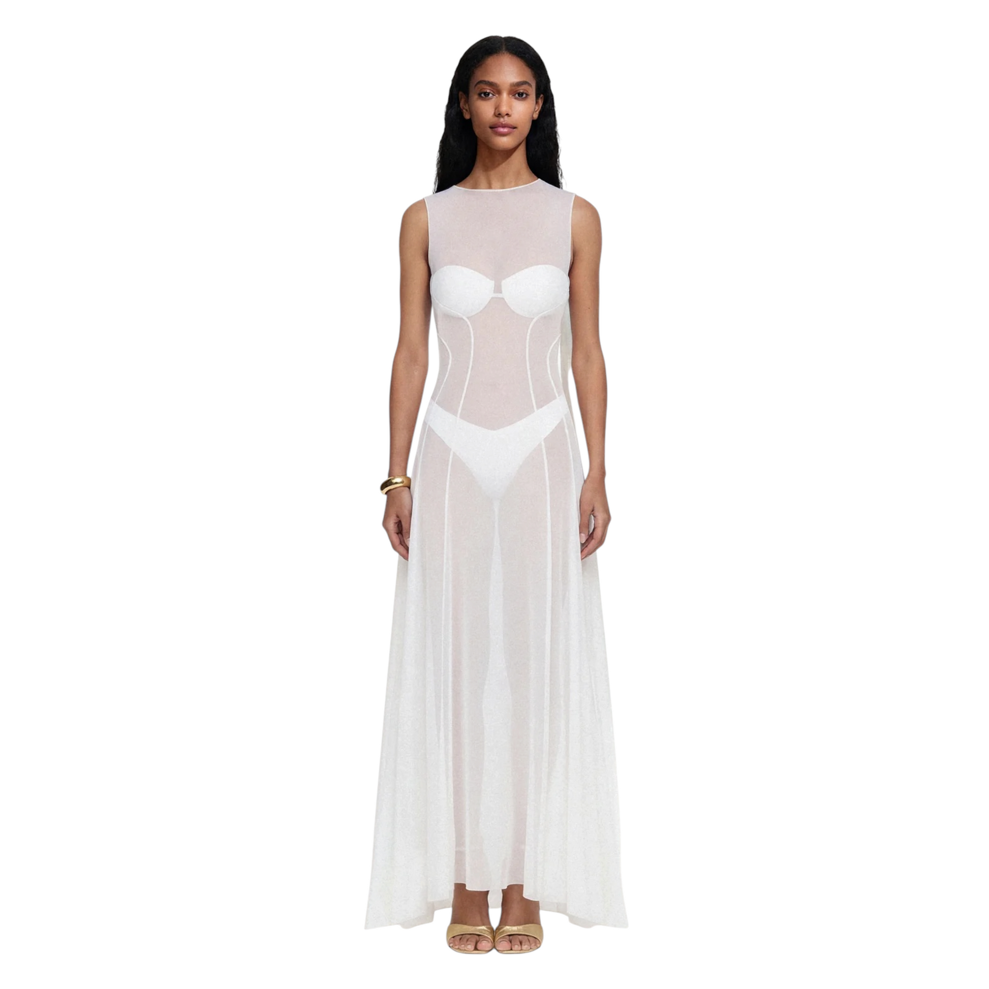 SW0720BK - ME FUI ABITO LUNGO TULLE BIANCO