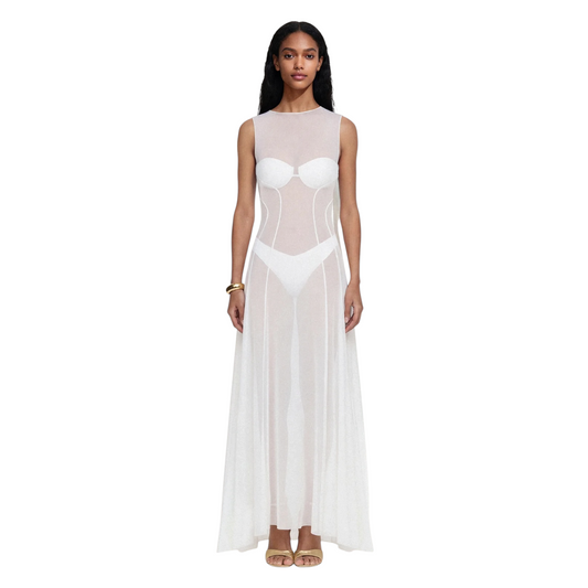 SW0720BK - ME FUI ABITO LUNGO TULLE BIANCO