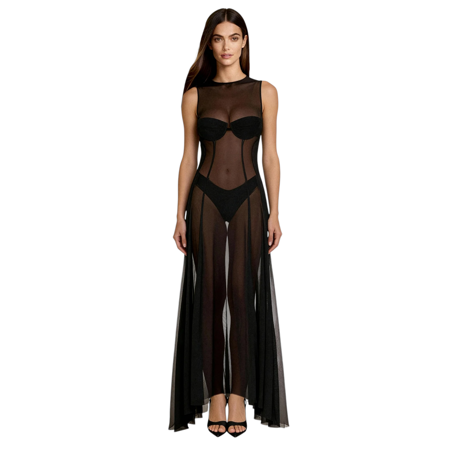 SW0720BK - ME FUI ABITO LUNGO TULLE NERO