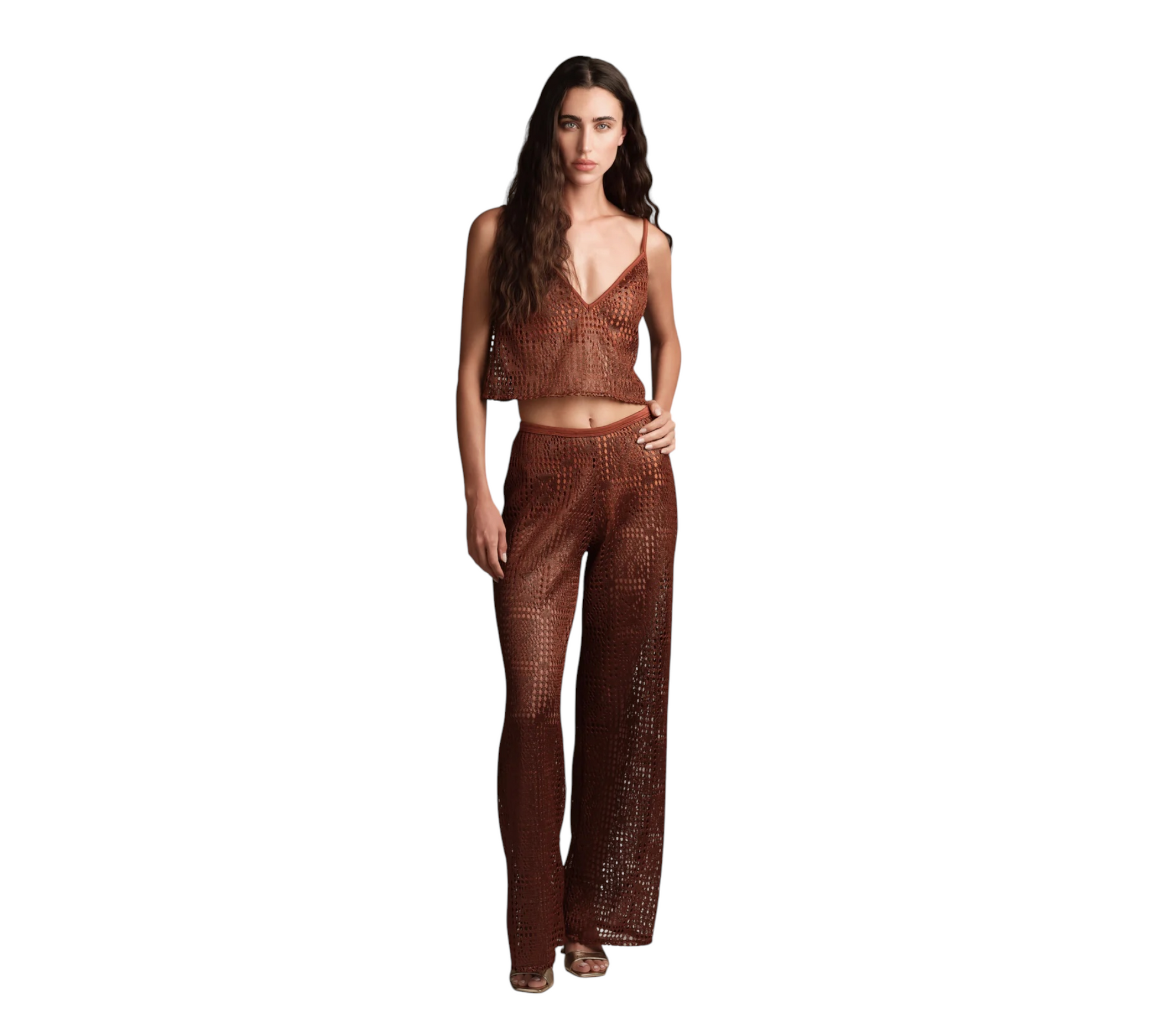 TPC61076 - COTAZUR CROPE TOP CROCHET BRONZE